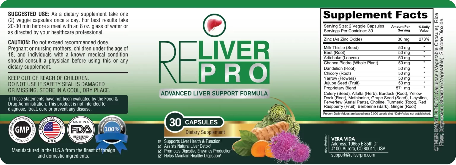 Reliver Pro liver supplement Facts